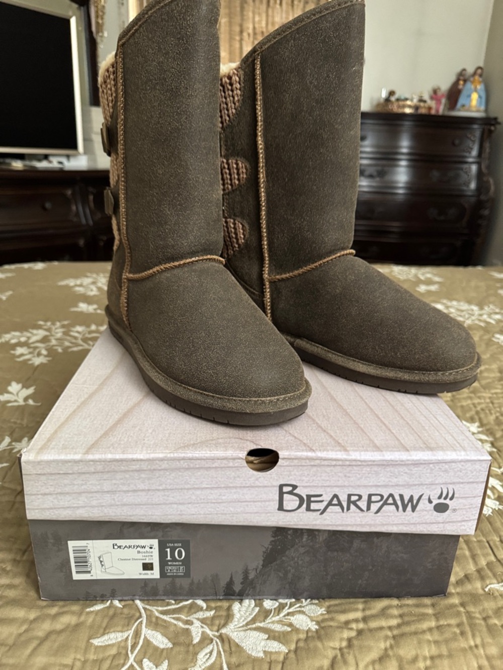 BearPaw Olive Brown Suede Winter Boots